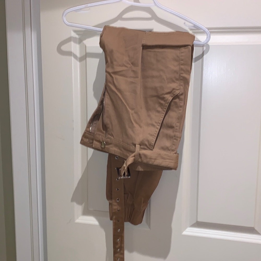 Tan cargo pants with belt